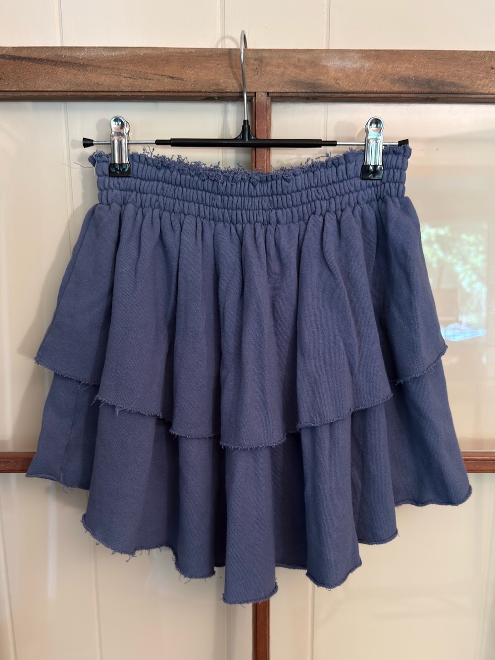 Aerie Weekend Ruffle Tiered Mini Skirt Dusty Blue Periwinkle Small 100% Cotton - Picture 4 of 7